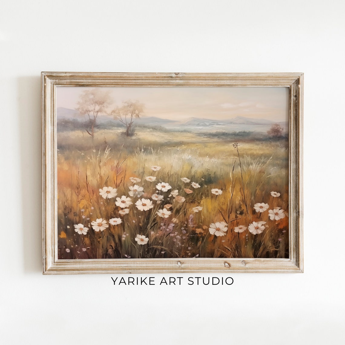Wildflower Meadow White Daisies Golden Grass Country View Poster