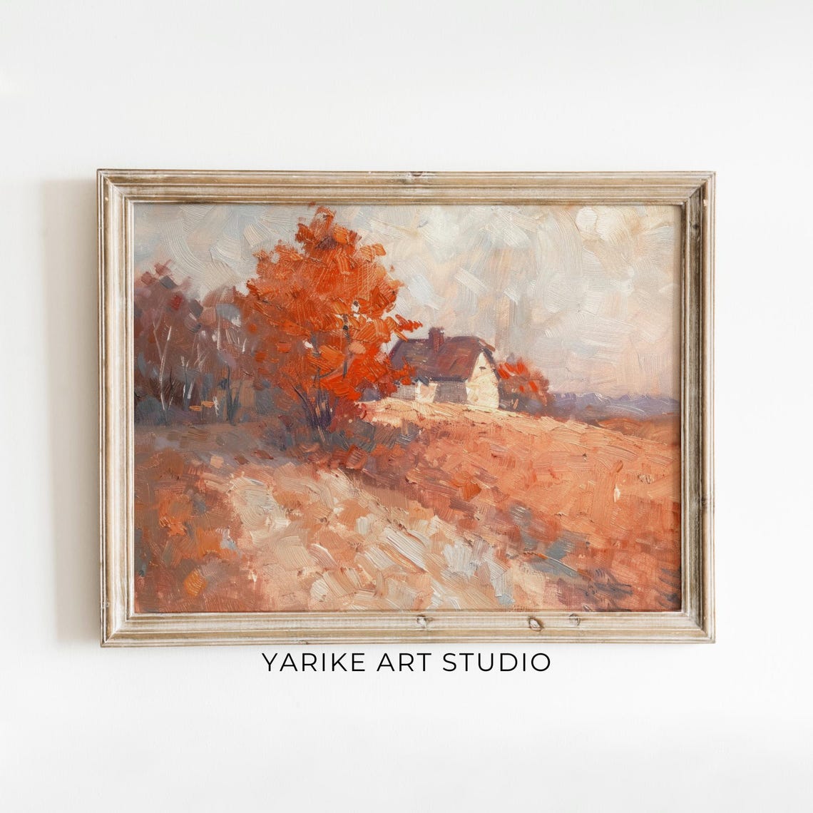 Vintage Cottage Autumn Print Countryside Stone House Oil Painting Farmhouse Wall Decor Country Fall Landscape Art 806