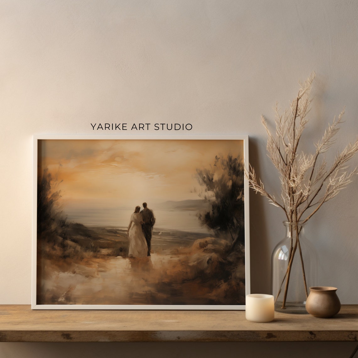 Couple Walking to the Sea at Sunset Romantic Seascape Poster - Image 2