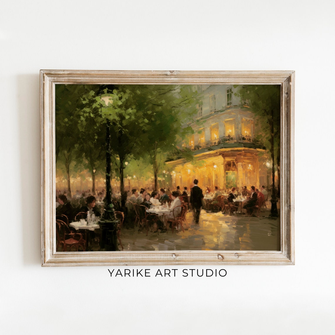 Evening Cafe Terrace Diners Glowing Warm Lights Parisian Night Poster