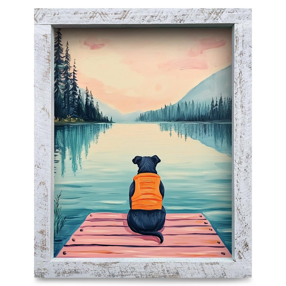 Black Lab Lake Daydreams Real Wood Framed Wall Art Print