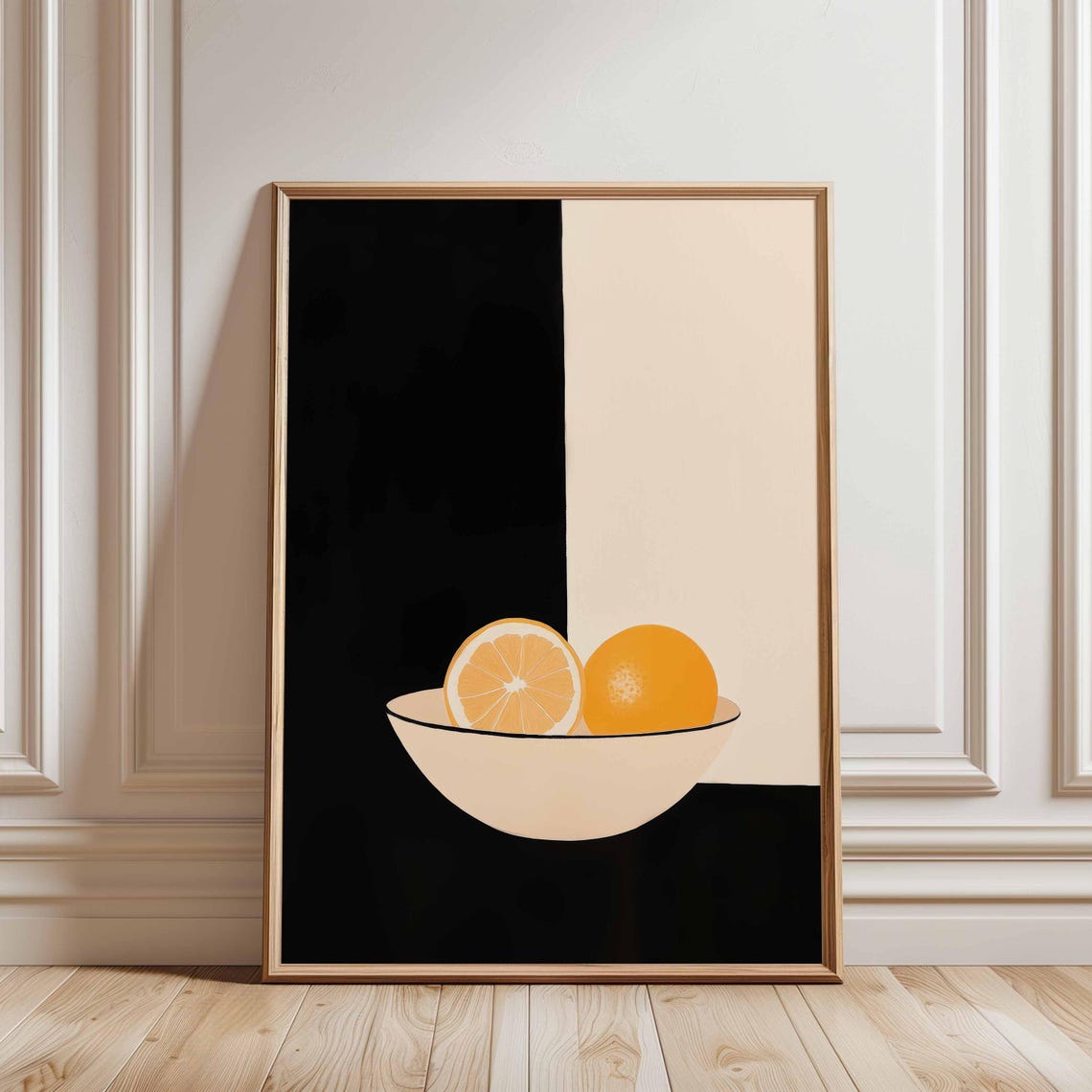 Minimalist Oranges In Bowl Black Beige Modern Kitchen Poster