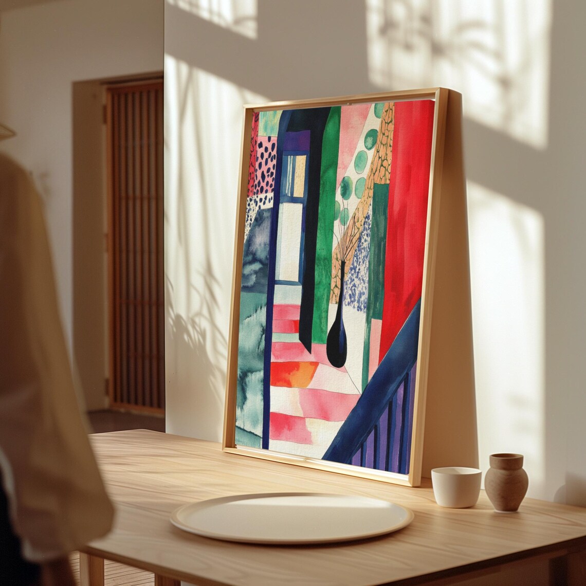 Colorful Interior Painting With Vase And Open Door - Image 2