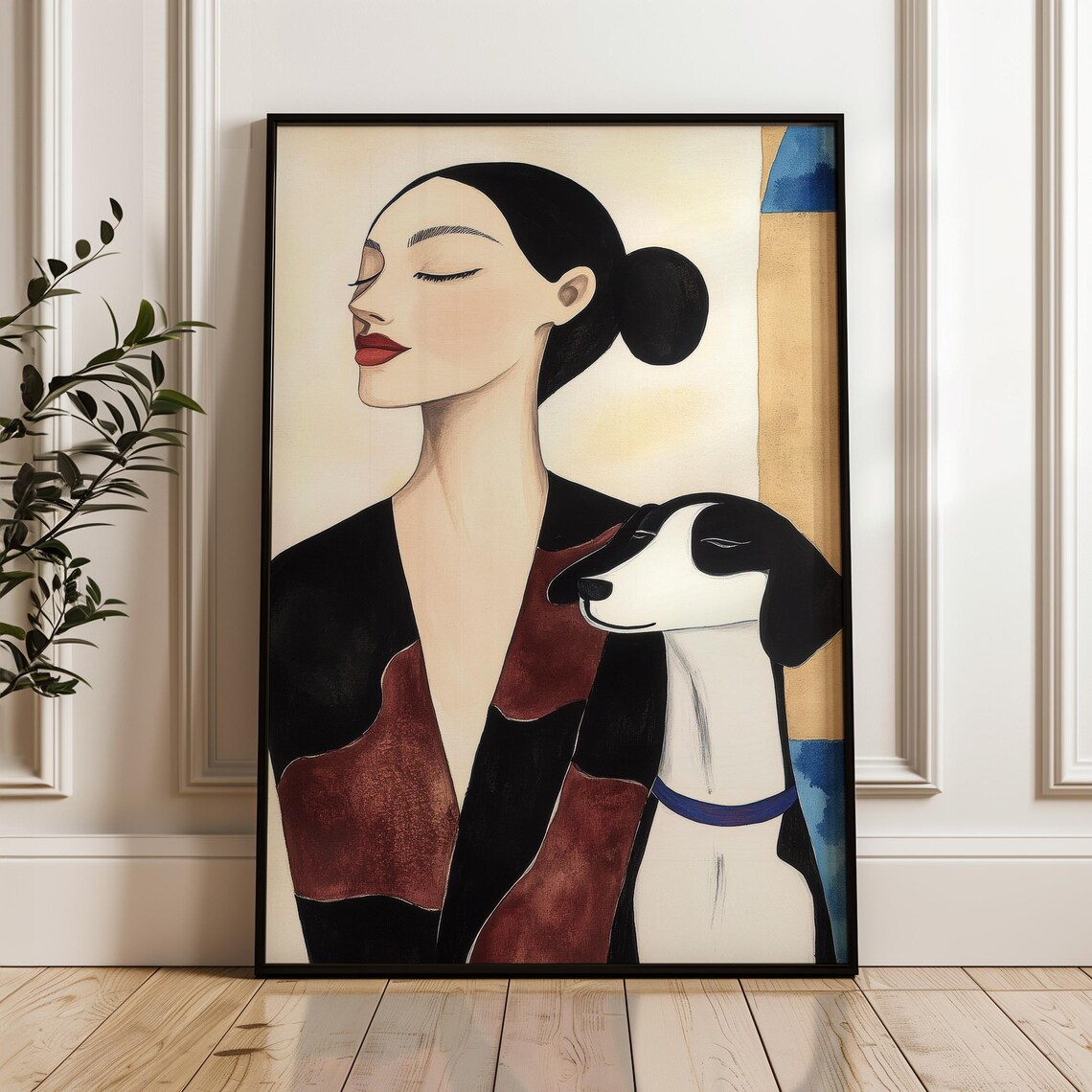 Serene Woman With Her Dog - Minimalist Elegant Print