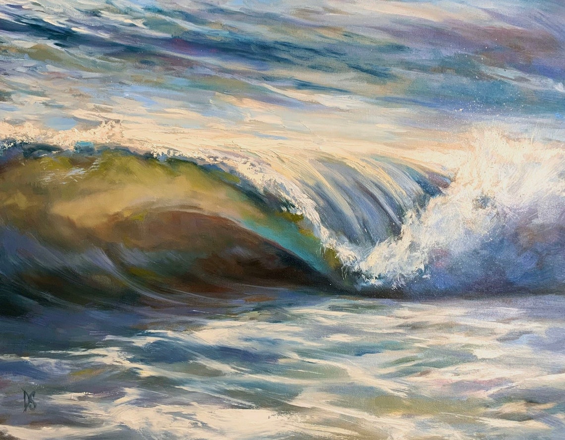 Translucent Glassy Ocean Wave Barrel Golden Green Light Poster