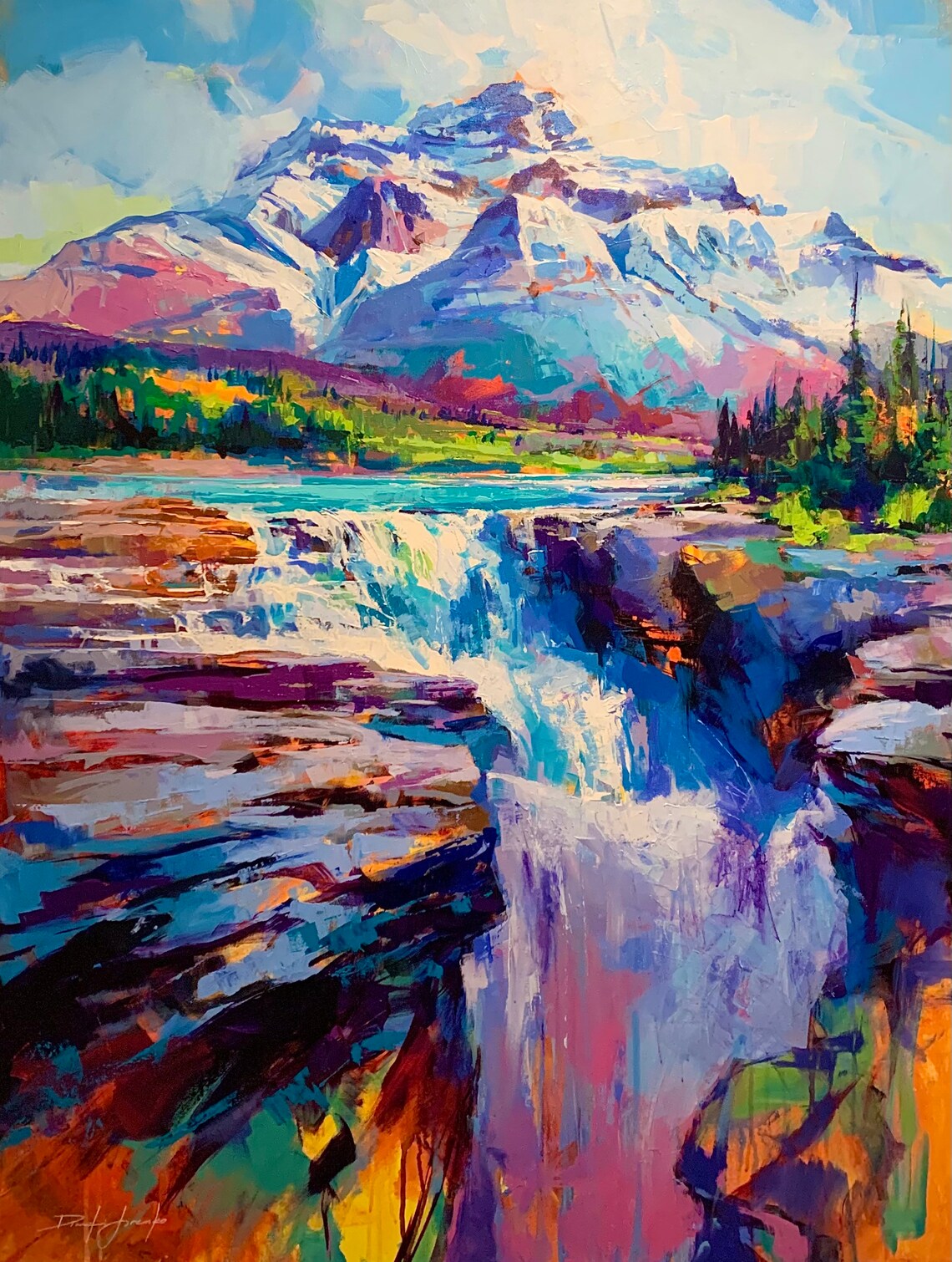 Athabasca Waterfall Lake Art Print, Alberta Landscape
