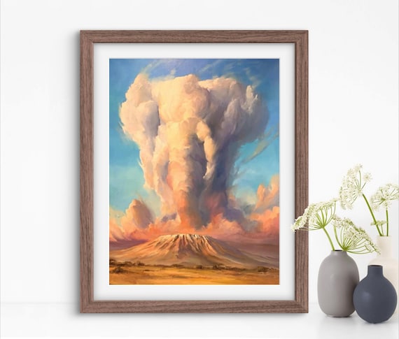 Elephant Shaped Cloud Over Savanna Whimsical Sky Painting Art Poster