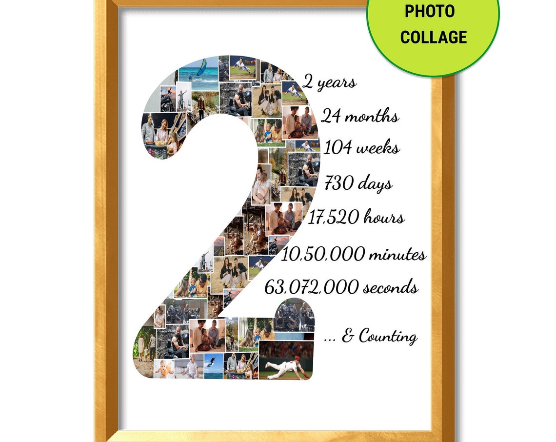 Personalized 2nd Anniversary Number Photo Collage Counting Print