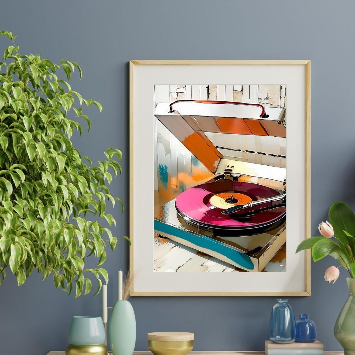 Retro Vinyl Record Art, Vintage Style Surreal Decor - Image 4