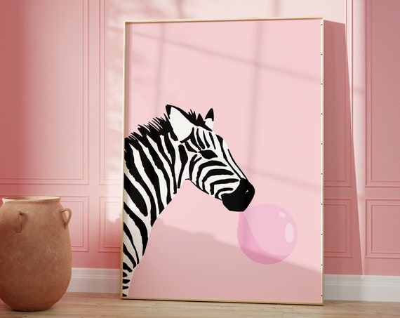 Pink Zebra Bubble Gum Print Quirky Animal Poster