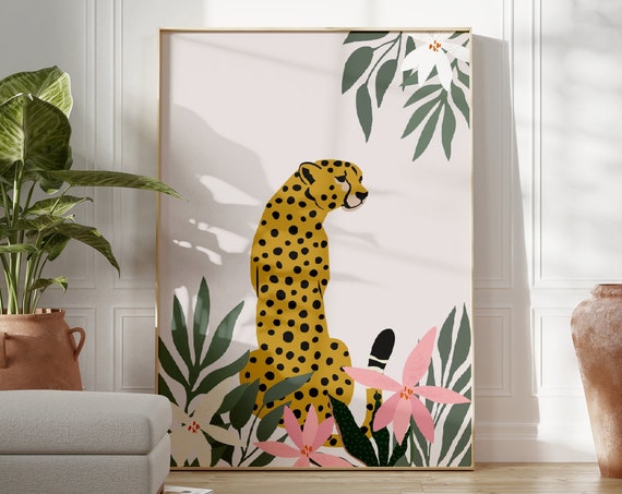 Leopard And Flowers Jungle Print Boho Home Decor Animal Wall Art Flower Prints Living Roomkitchen A5a4a3a2a15x74x6