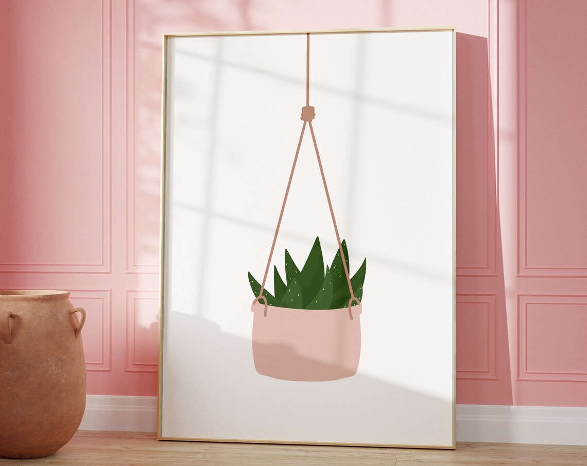 Hanging Cactus Plant Art Print, Boho Botanical Decor