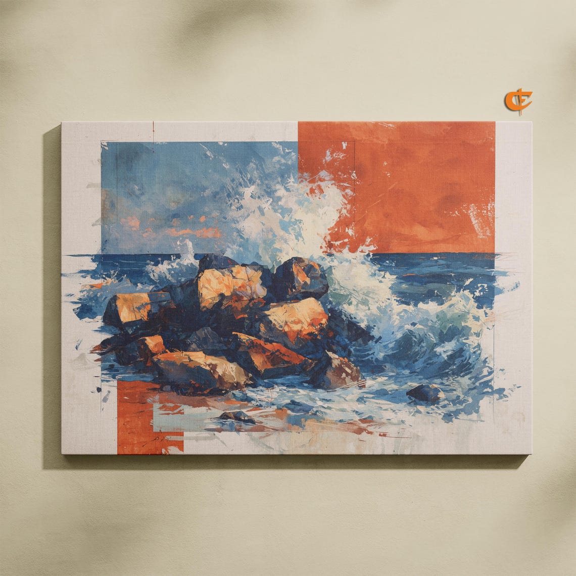 Ocean Waves on Rocks Abstract Color Block Coastal Art Painting Poster
