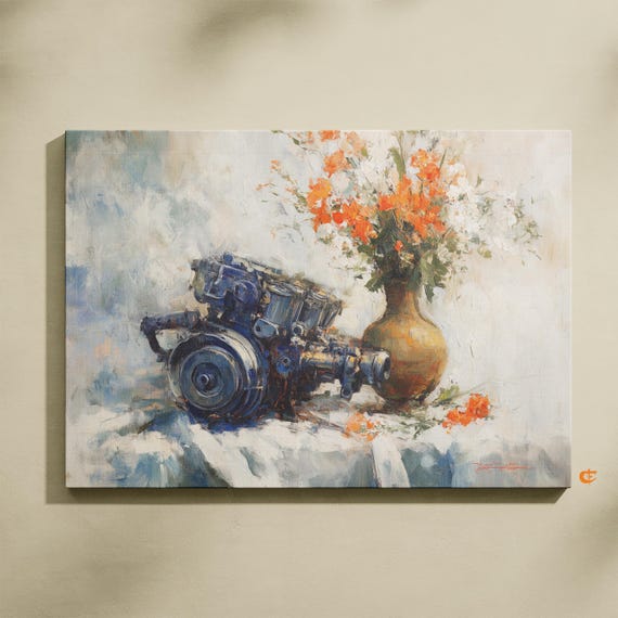 Modern Still Life Oil Painting Rustic Floral Vase Art Contemporary Wall Decor Earthy Autumn Colors Artistic Scene 701