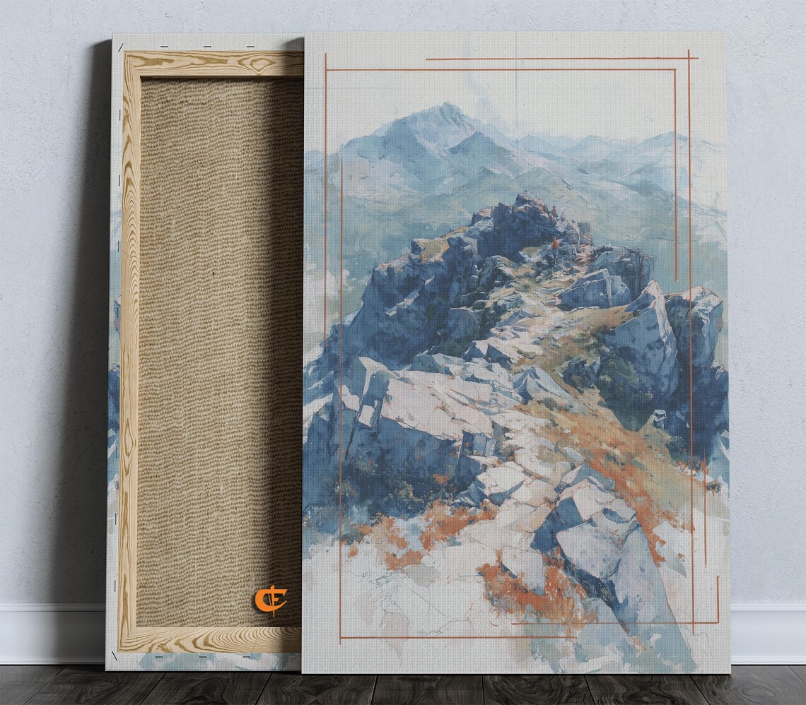 Rocky Mountain Summit Ridge Watercolor with Burnt Orange Accents Print