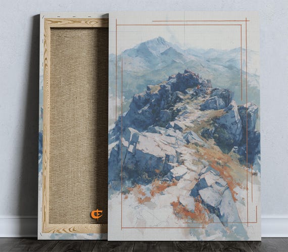 Rustic Mountain Summit Watercolor Art Earthy Landscape Painting High Peak Decor Natureinspired Wall 842