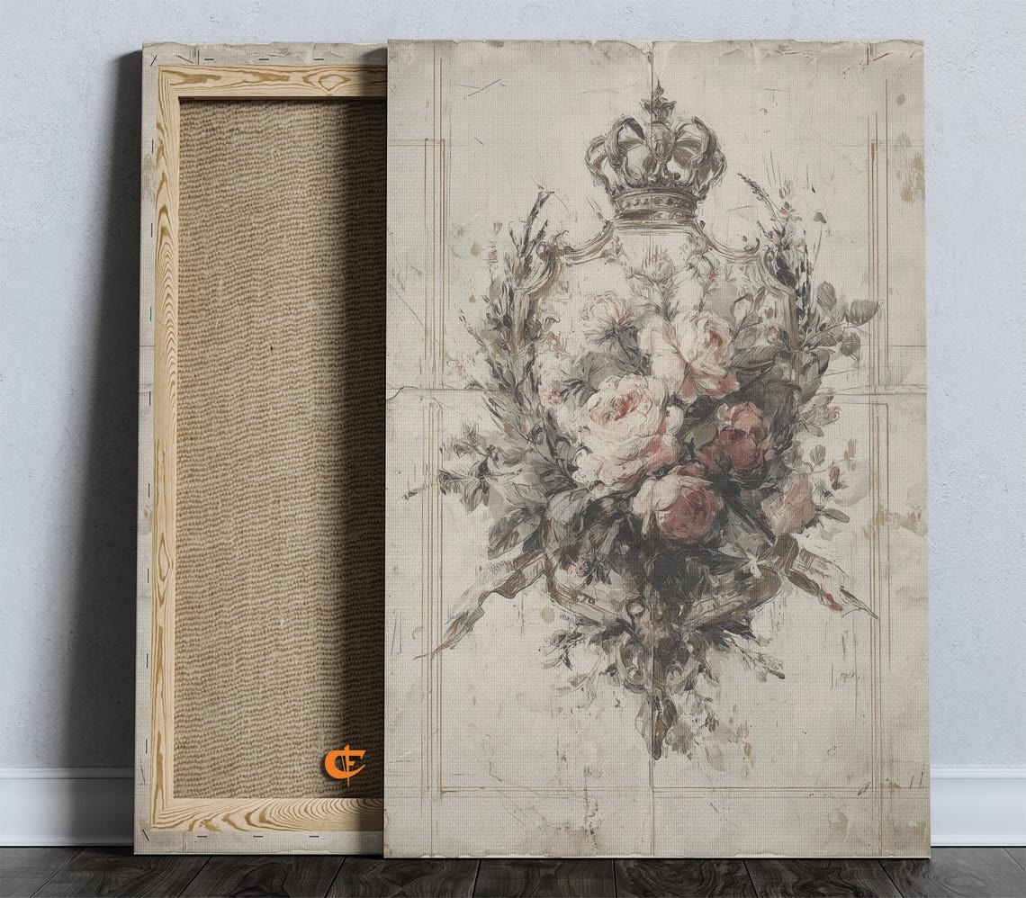 Vintage Floral Crest Crowned Roses Antique Parchment Art Poster
