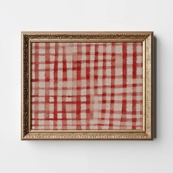 Red Checker Print Modern Plaid Art Gingham Wall Trendy Minimalist Vintage Pattern Abstract Instant