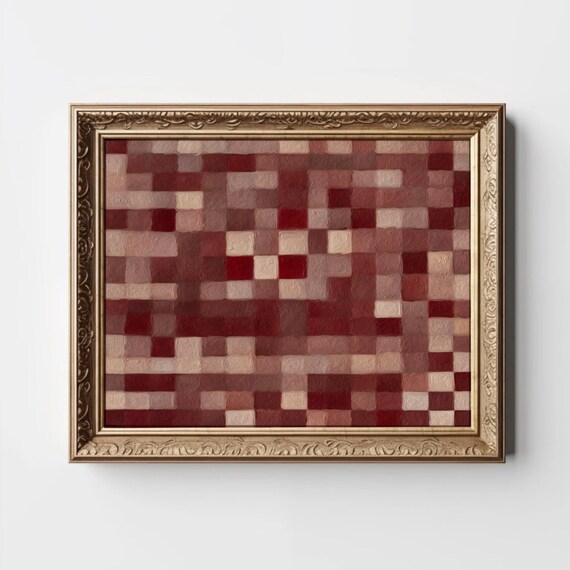 Burgundy Checkered Textured Abstract Modern Maroon Painting Poster