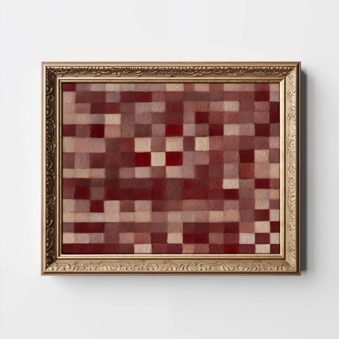 Burgundy Checkered Textured Abstract Modern Maroon Painting Poster