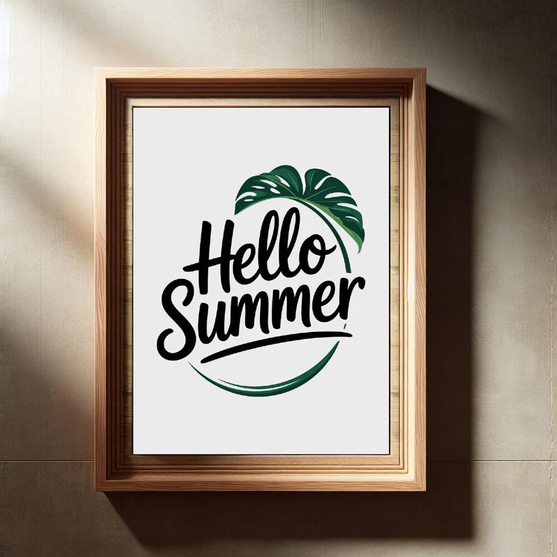 Hello Summer Monstera Leaf Modern Tropical Minimal Circle Art Poster - Image 2
