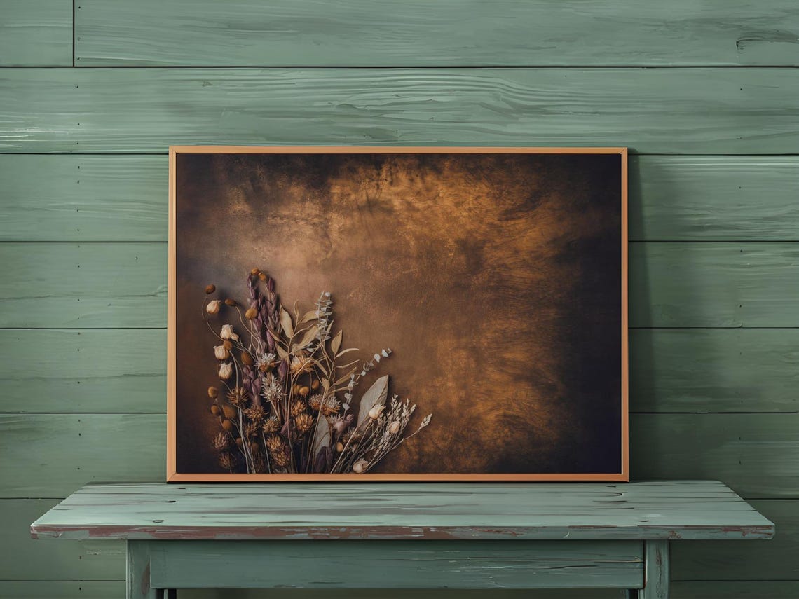 Dried Wildflower Bouquet Dark Bronze Still Life Moody Art Print - Image 2