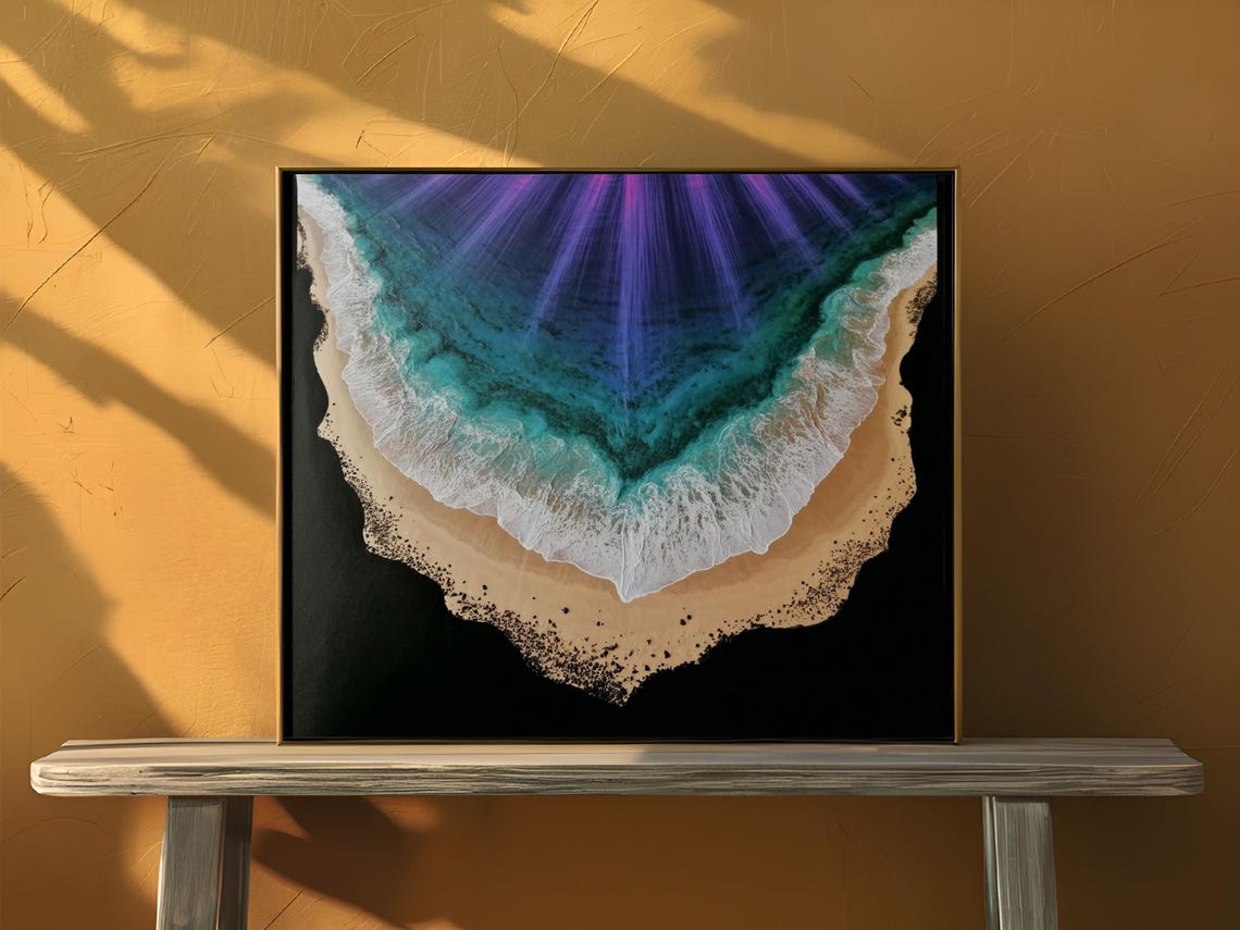 Aerial Beach Turquoise Waves Vibrant Purple Abstract Coastal Poster - Image 2