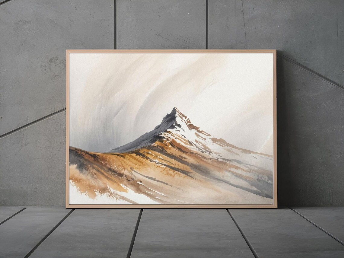 Snowy Mountain Peak in Sepia Tones Minimalist Watercolor Ridge Poster
