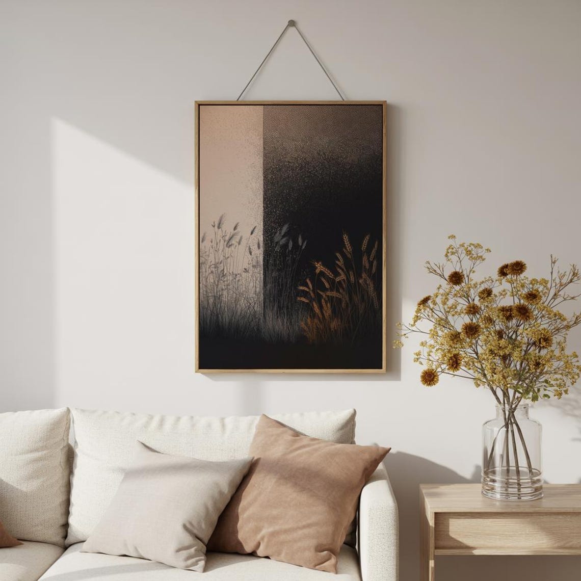 Dual Tone Beige and Black Wild Grass Silhouette Minimal Poster - Image 3