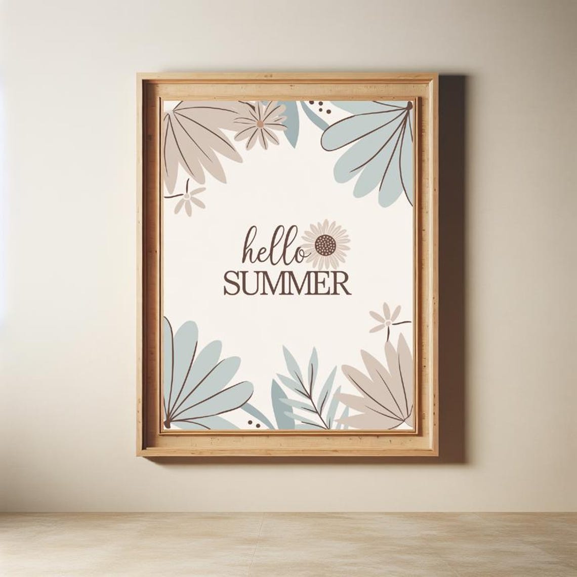 Hello Summer Minimal Boho Neutral Corner Leaves Botanical Poster - Image 2