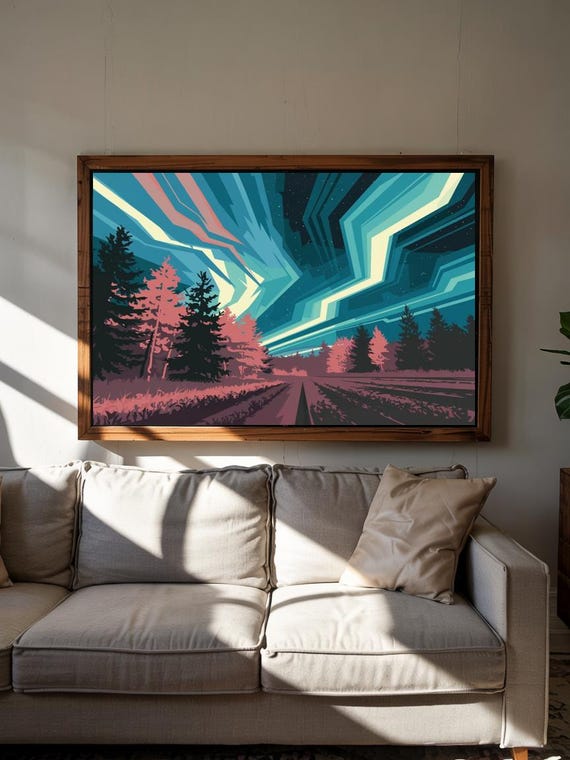 Aurora Borealis Visage Minimalistic Art Print Nature Decor Wall Room