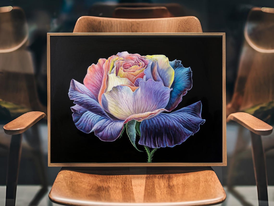 Juliet Rose Full Bloom Purple Pink Yellow Petals Floral Poster - Image 2