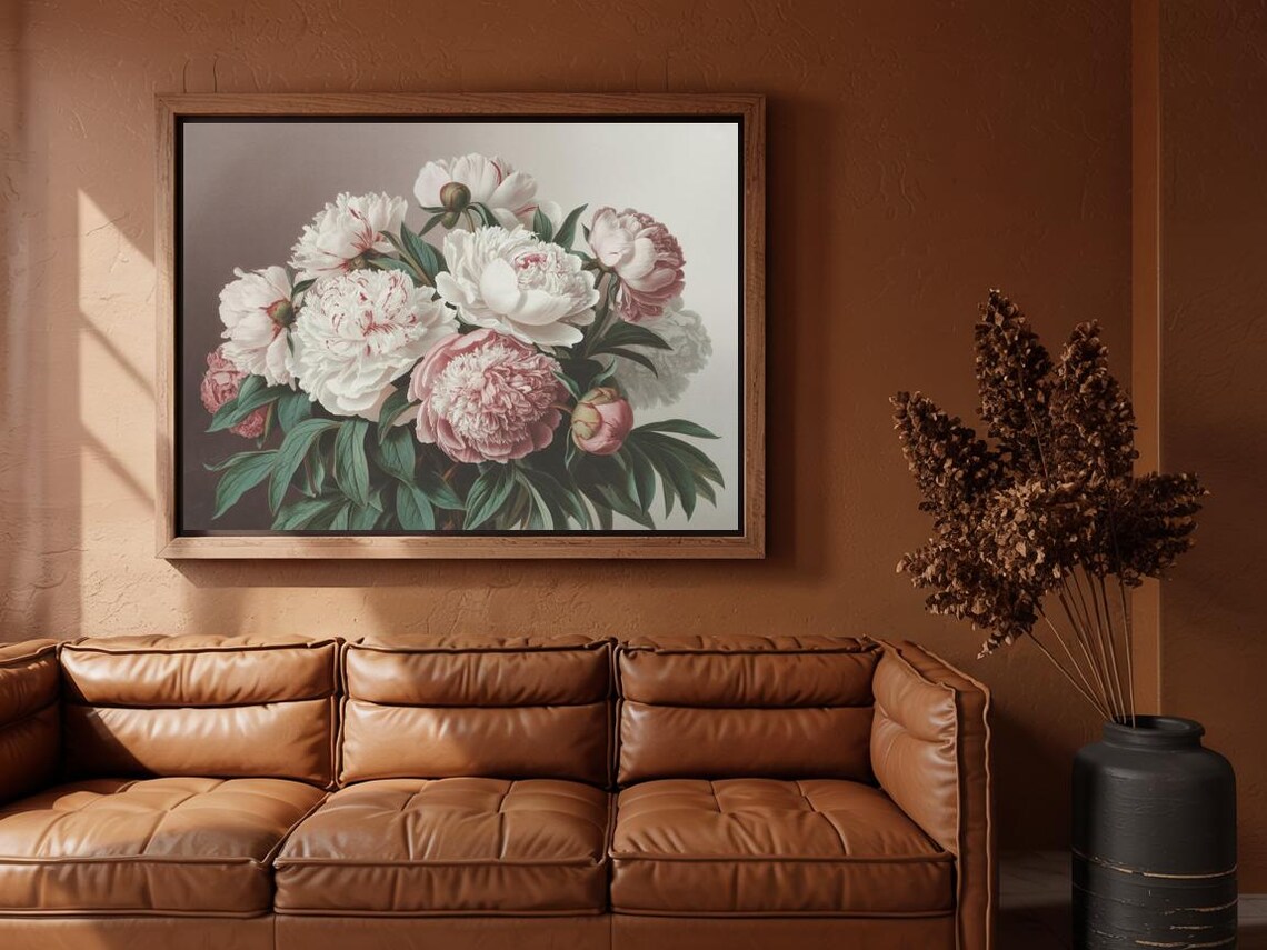 Blush White Peony Bouquet Vintage Botanical Romantic Floral Poster - Image 2