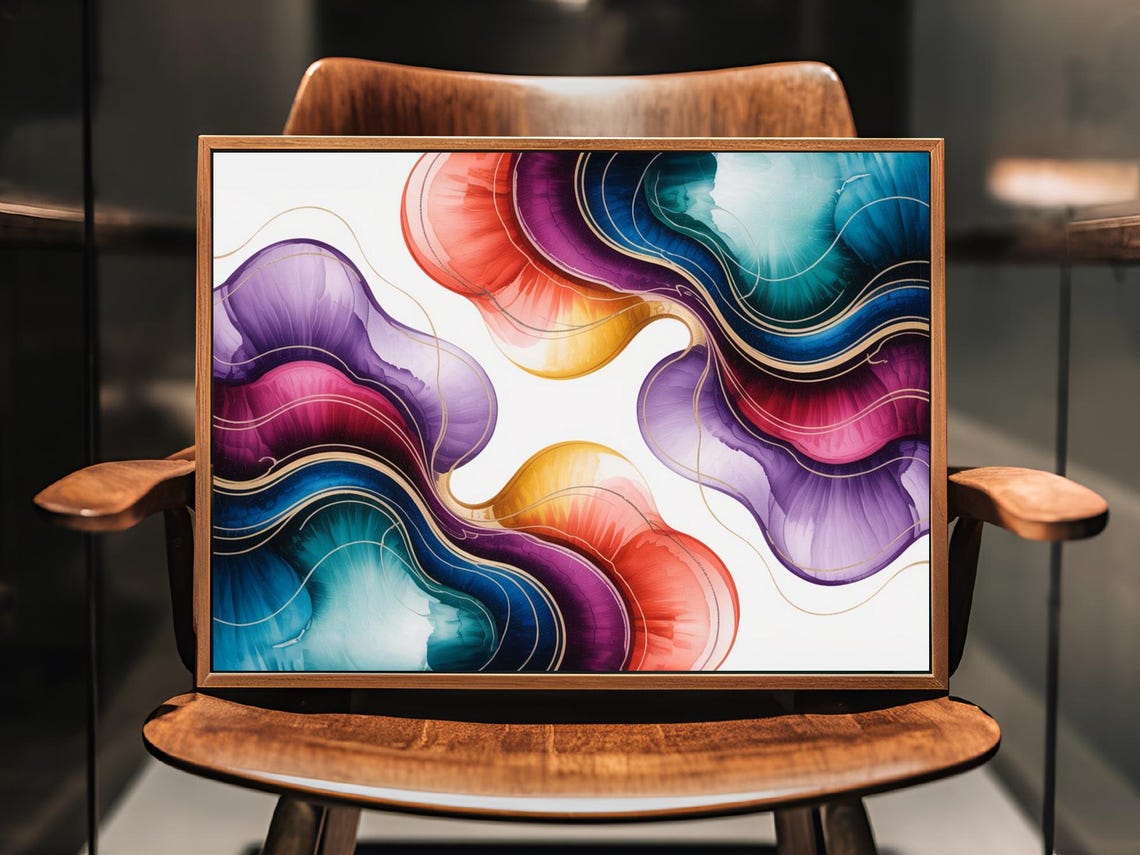 Sapphire Crimson Weave Flowing Alcohol Ink Waves Abstract Poster - Image 2