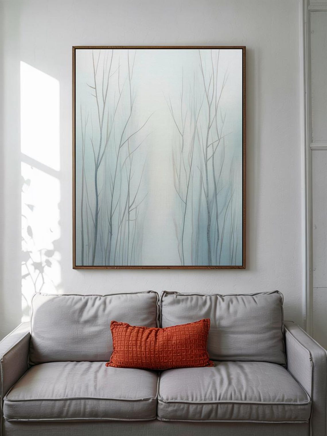 Foggy Bare Trees In Pale Blue Mist Minimalist Forest Art Poster - Image 3