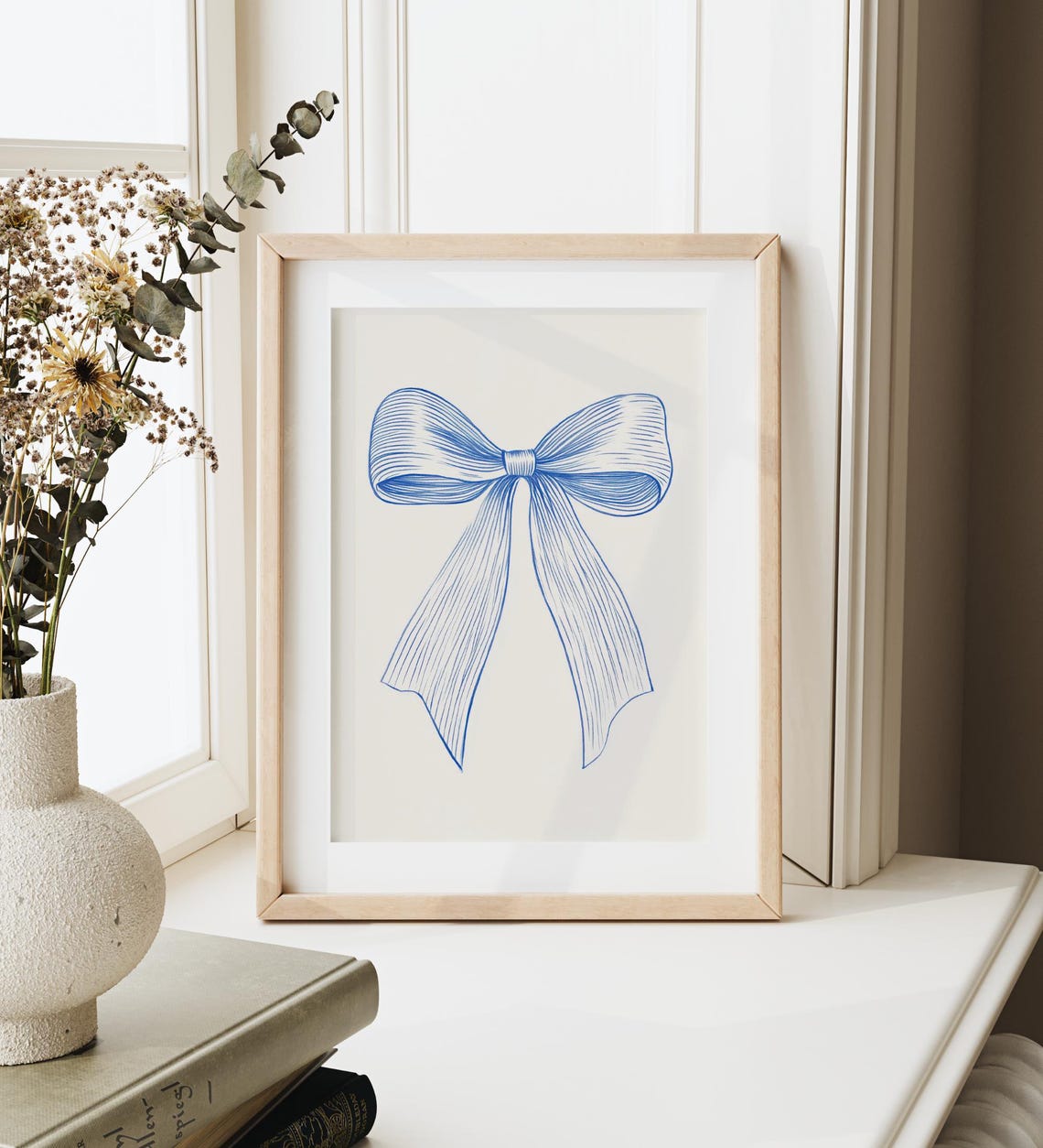 Blue Ribbon Bow Line Art Vintage Coquette Preppy Minimalist Poster - Image 3