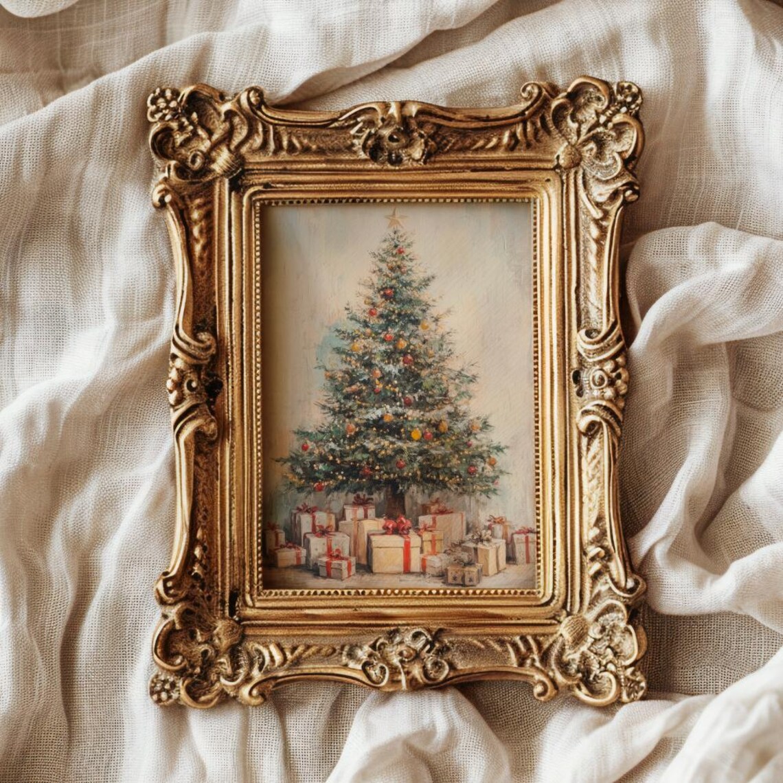 Vintage Christmas Tree With Wrapped Gifts Warm Classic Poster - Image 3