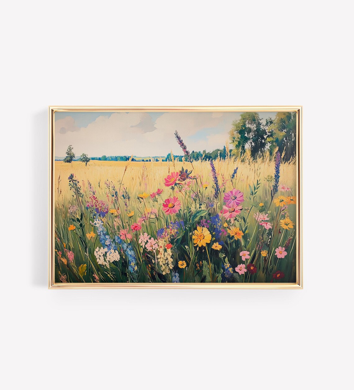 Sunlit Wildflower Field Country Meadow Impressionist Landscape Print - Image 3