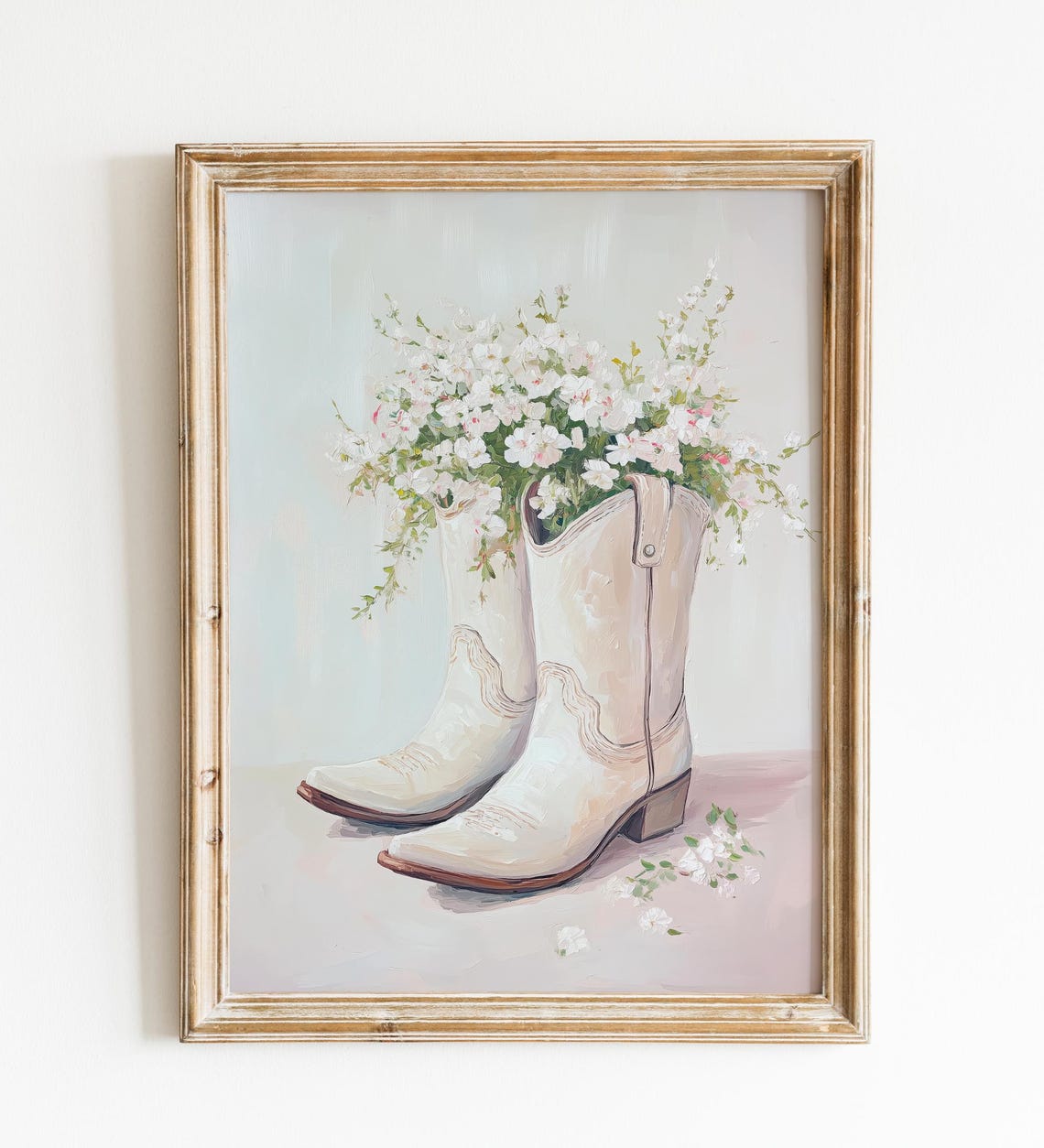 White Cowboy Boots Wildflowers Western Nursery Decor Art Poster
