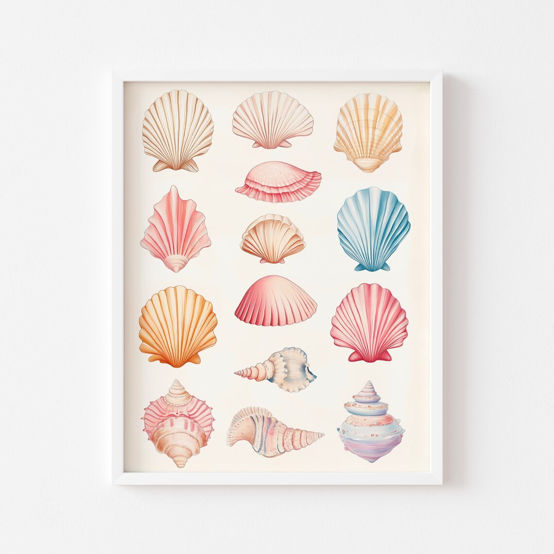 Scallop Seashell Study Chart Watercolor Coastal Farmhouse Art Poster