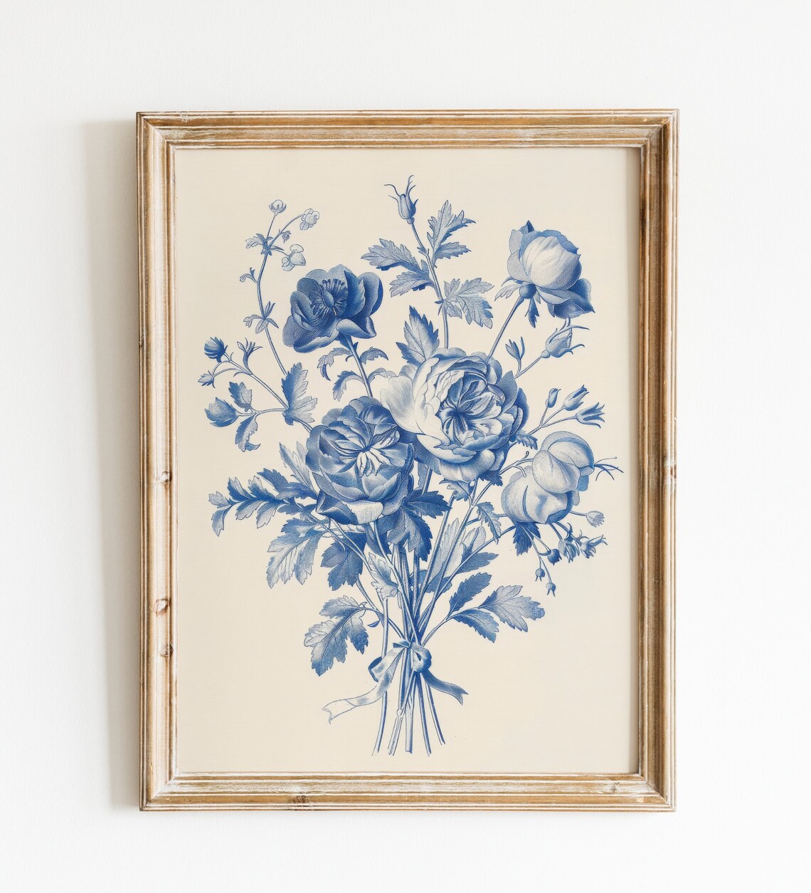 Blue Ink Botanical Peony Bouquet Vintage Engraving Floral Poster - Image 3