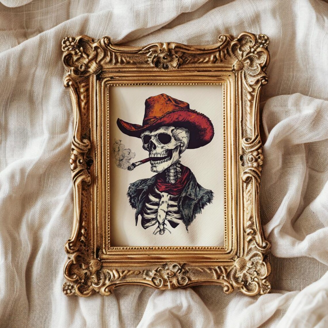Skeleton Cowboy, Vintage Western Decor Art Print - Image 2