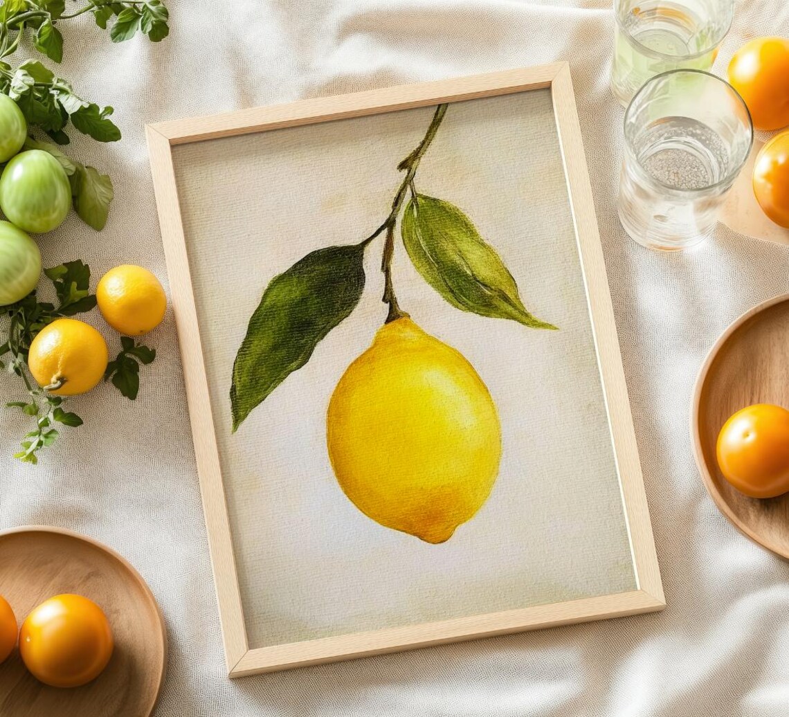 Lemon Still Life, Vintage Oil Painting Style - Image 2