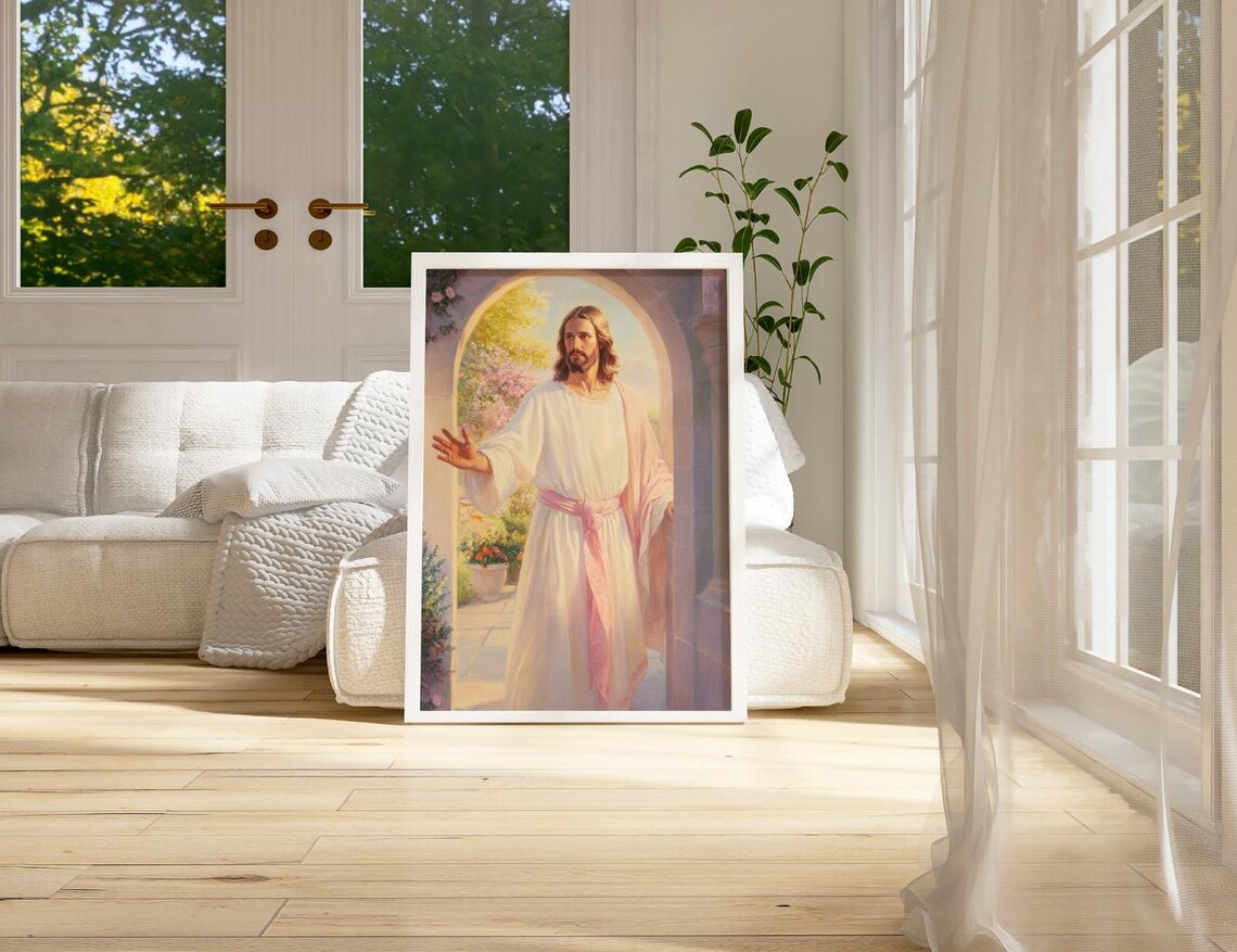 Jesus Standing at the Door Watercolor Art Print Christian Faith Inspirational Decor - Image 2