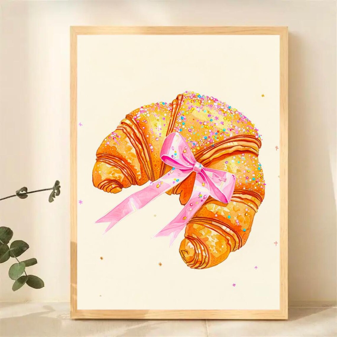 Cute Croissant With Pink Bow And Rainbow Sprinkles Kitchen Poster