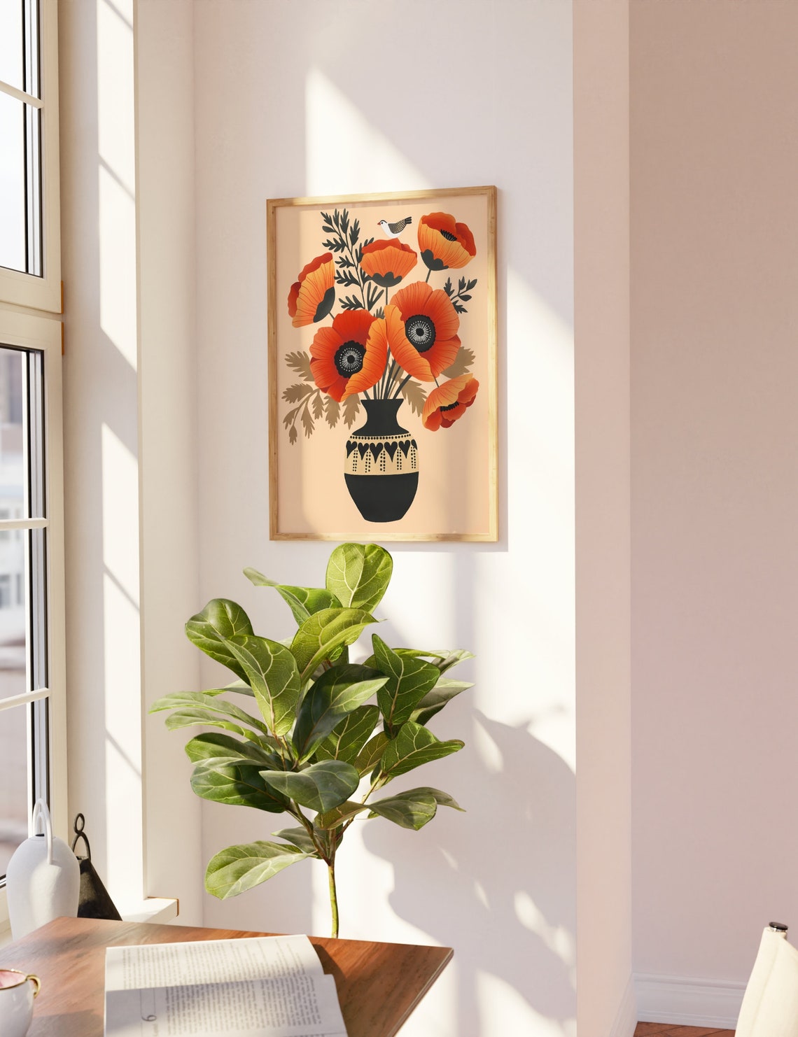 Orange Poppies In Folk Style Vase Modern Botanical Illustration Poster - Image 3