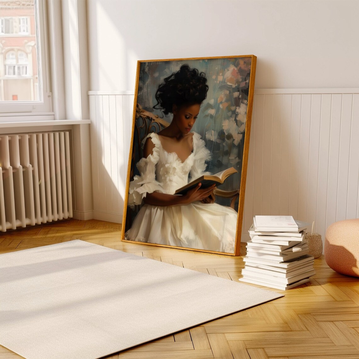 Elegant Black Woman Reading Book Vintage Style Oil Painting Portrait Poster - Image 3