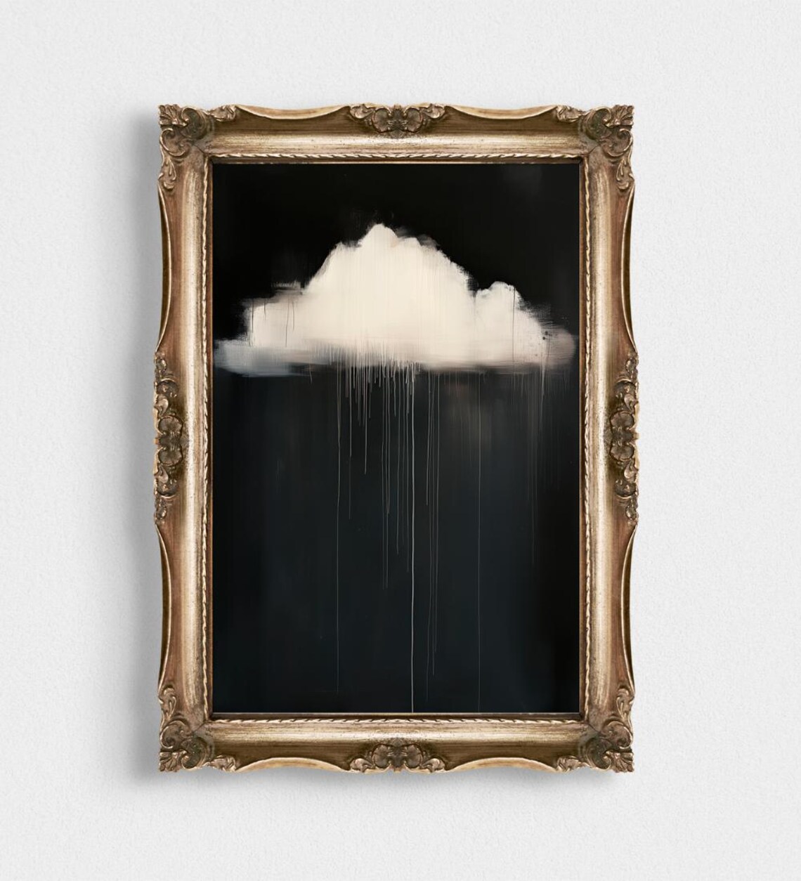 Lonely Cloud Rain Painting Dark Moody Black Background Art Poster