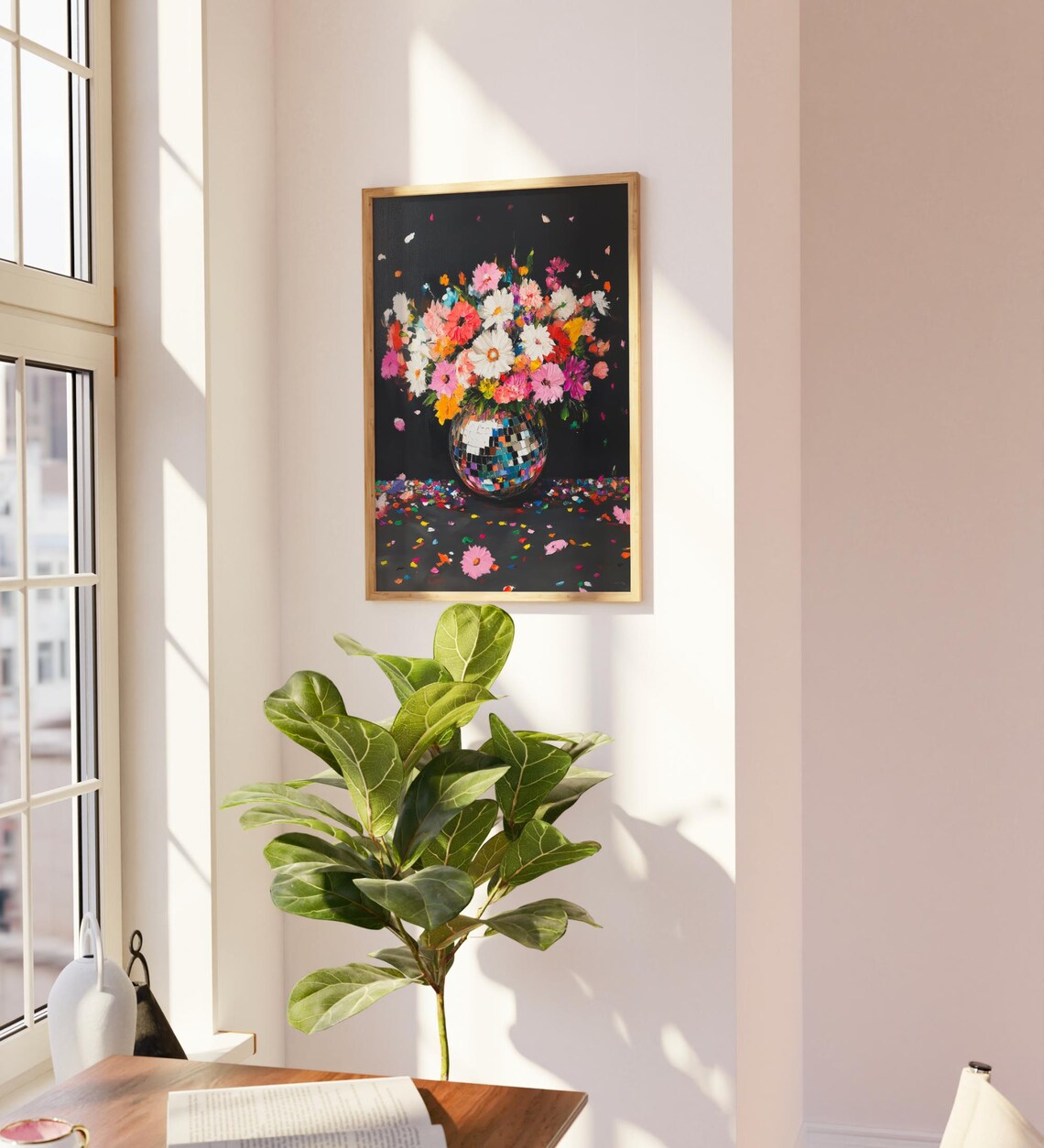 Disco Ball Vase Wildflowers Moody Maximalist Floral Art Poster - Image 3
