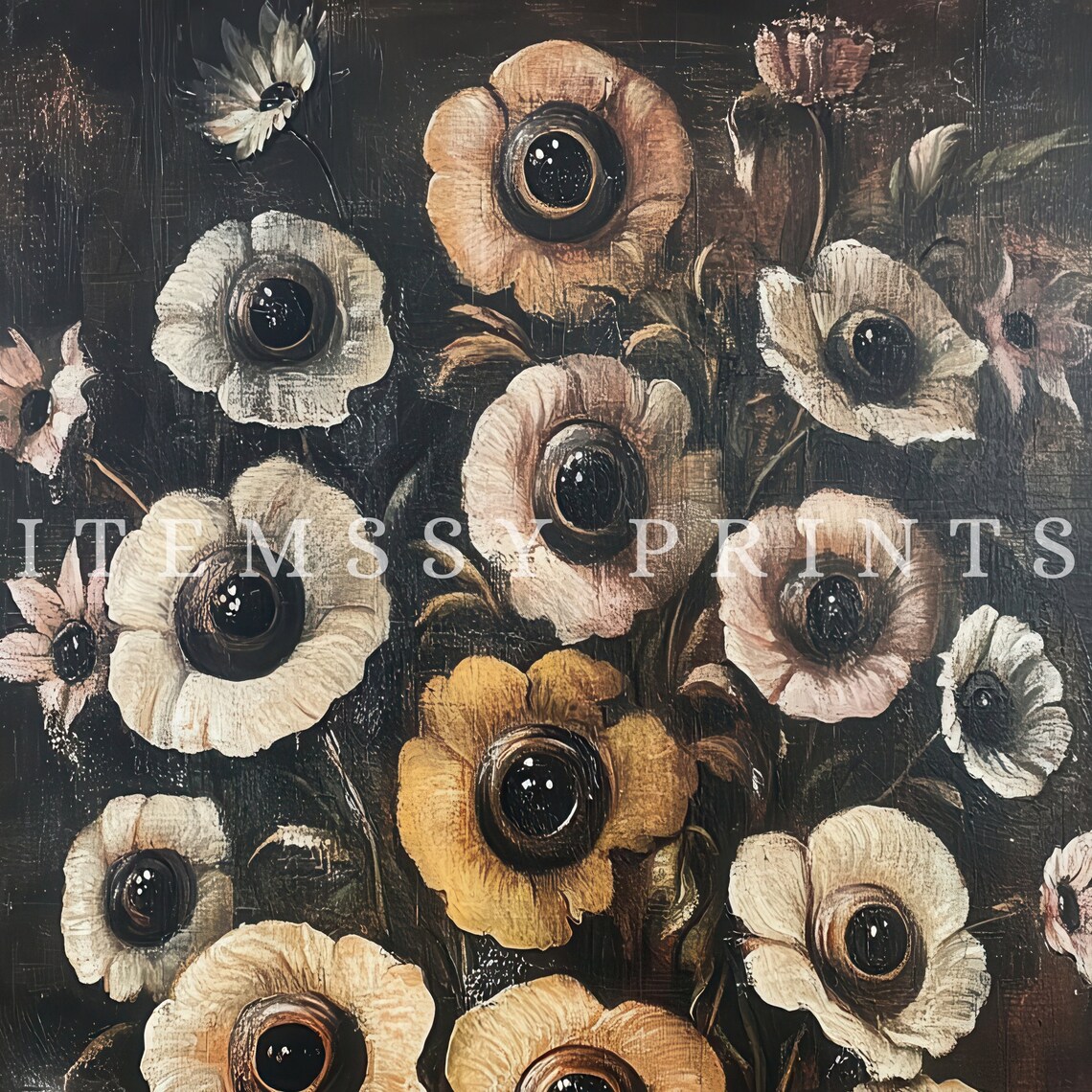 Dark Victorian Poppy Flower Botanical Painting Gothic Wall Art - Image 2